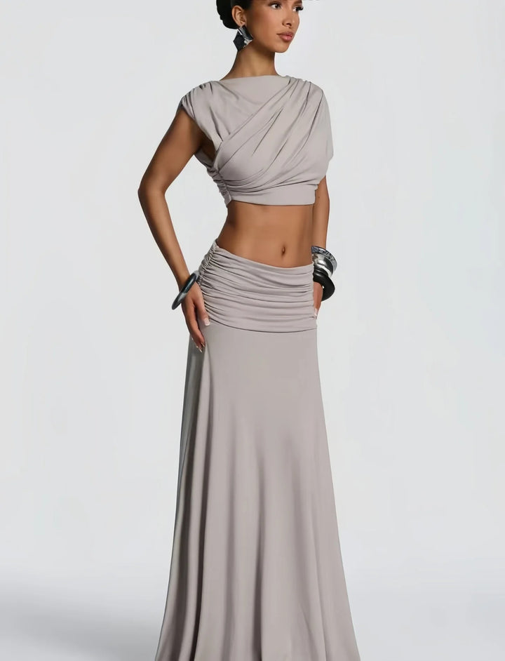 Seraphina – Ruched Satin Maxi Set