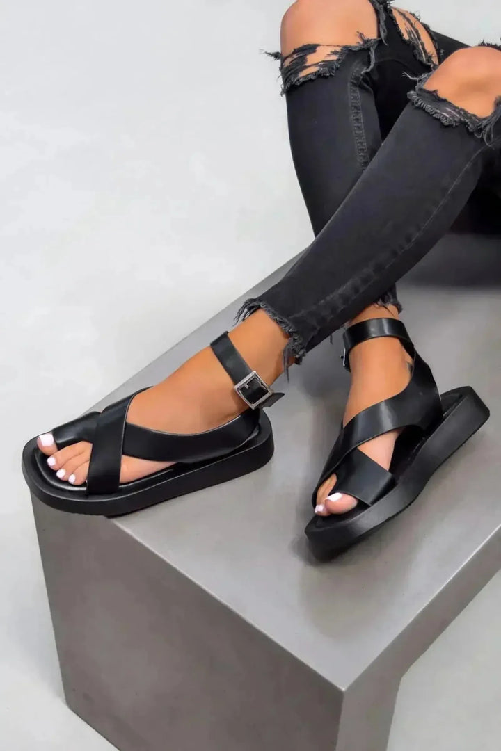 Abigail | Women's Minimalist Cross Strap Flat Sandals