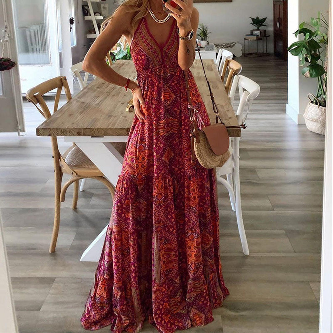 Alice | Women Boho Printed V Neck Maxi Dress
