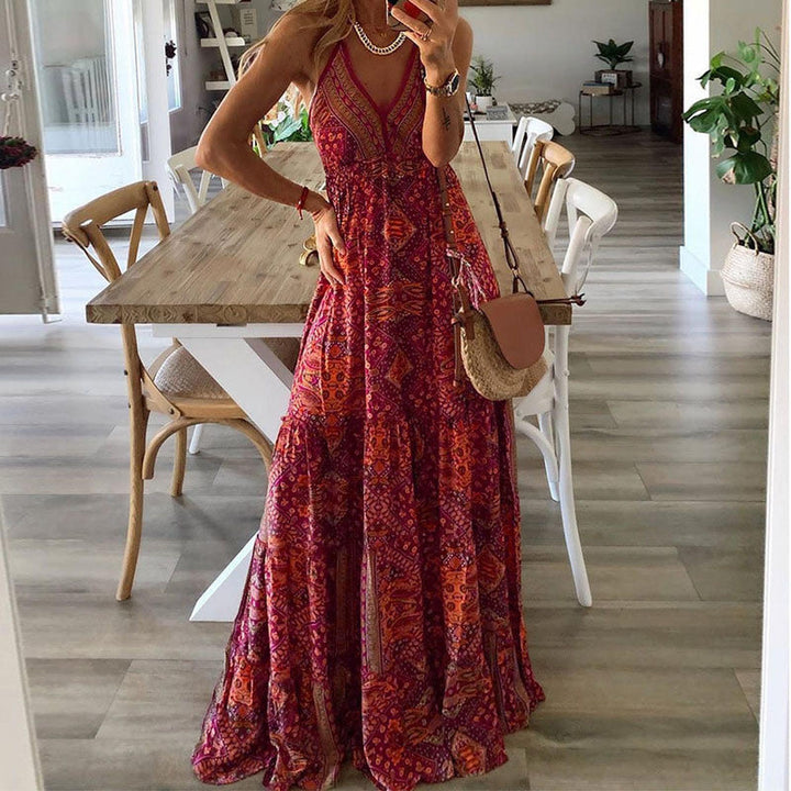 Alice | Women Boho Printed V Neck Maxi Dress