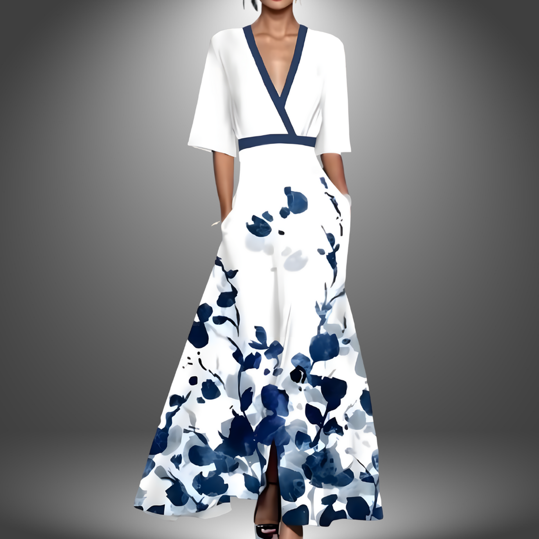 Alina | Graceful Floral V-Neck Maxi Dress
