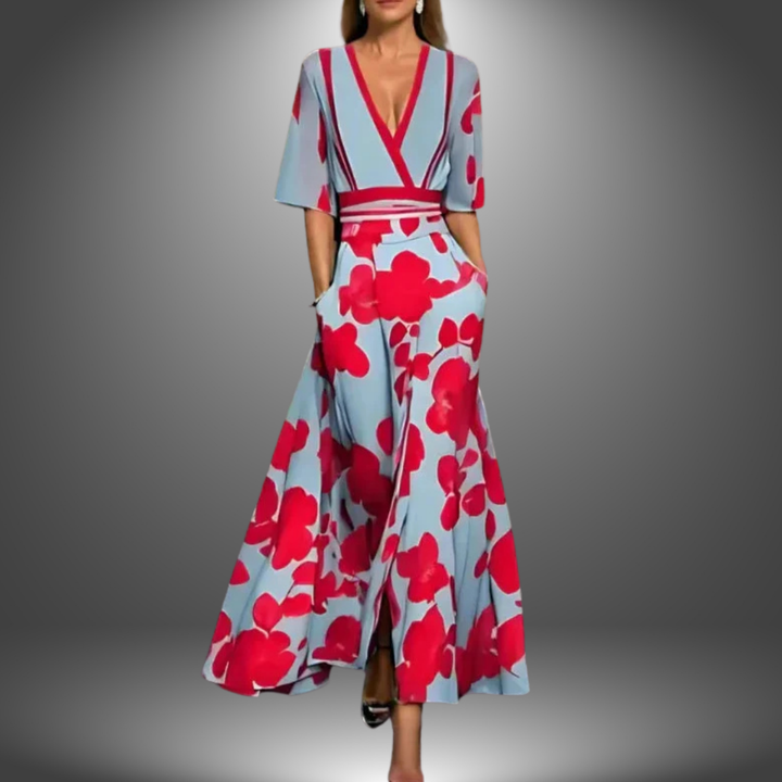 Alina | Graceful Floral V-Neck Maxi Dress