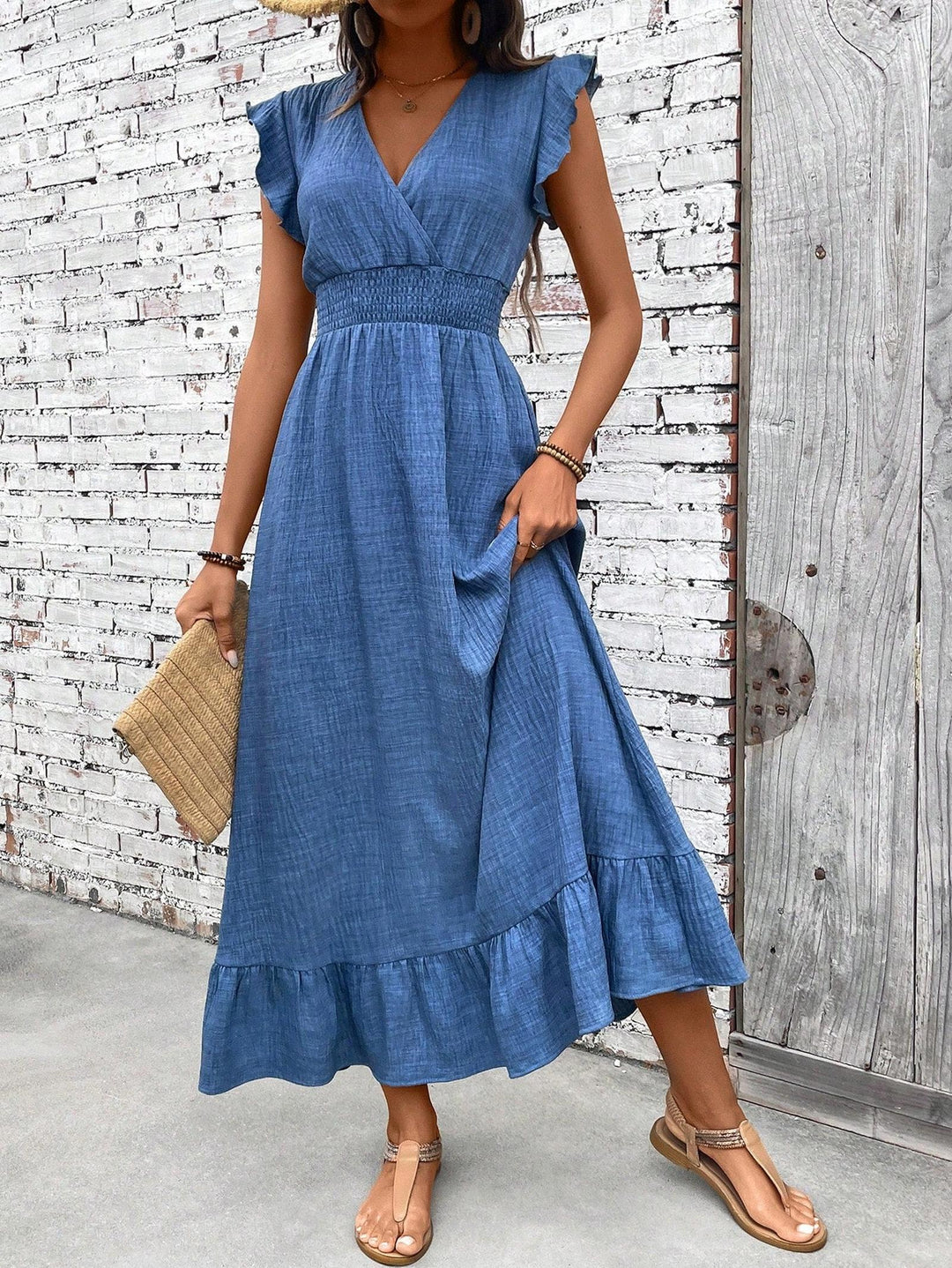Alyssa | Women Boho V Neck Ruffle Midi Dress