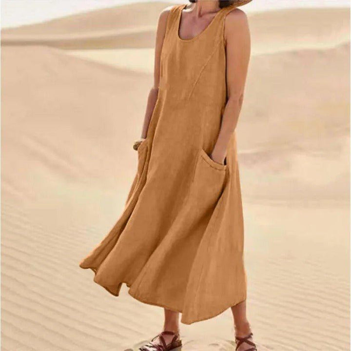 Amelia | Linen Maxi Dress Sleeveless Summer Pockets Boho