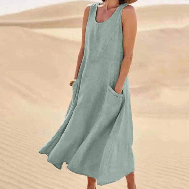 Amelia | Linen Maxi Dress Sleeveless Summer Pockets Boho