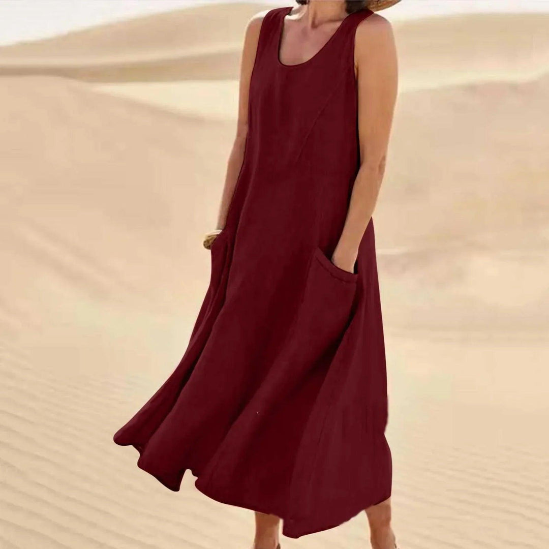 Amelia | Linen Maxi Dress Sleeveless Summer Pockets Boho