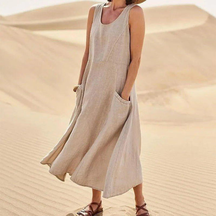 Amelia | Linen Maxi Dress Sleeveless Summer Pockets Boho