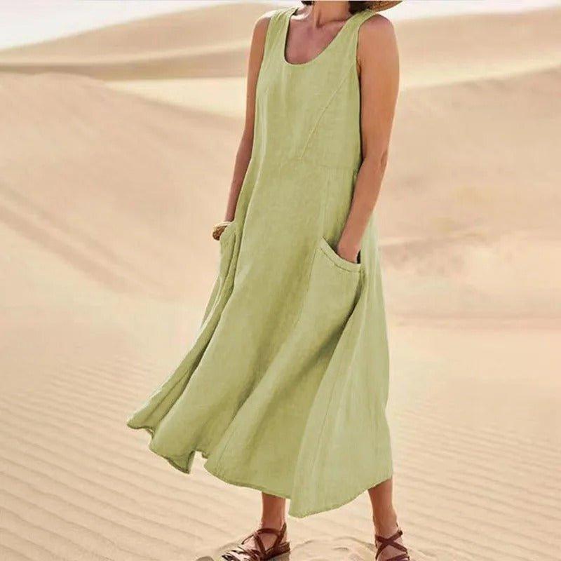 Amelia | Linen Maxi Dress Sleeveless Summer Pockets Boho