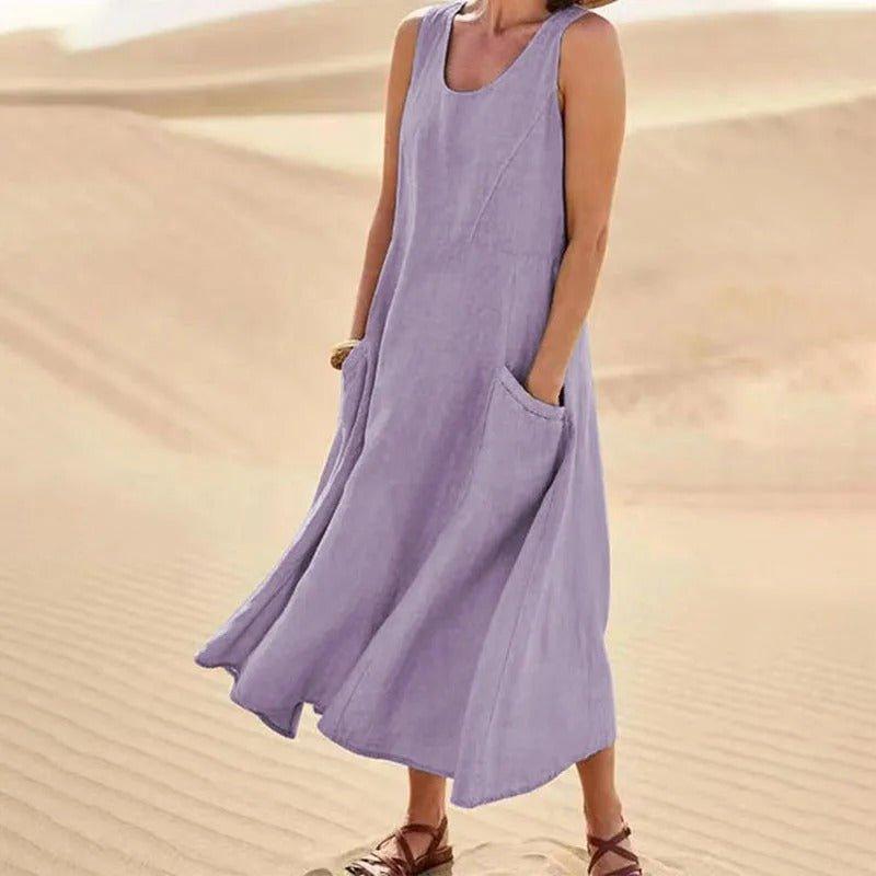Amelia | Linen Maxi Dress Sleeveless Summer Pockets Boho