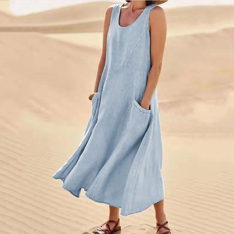 Amelia | Linen Maxi Dress Sleeveless Summer Pockets Boho