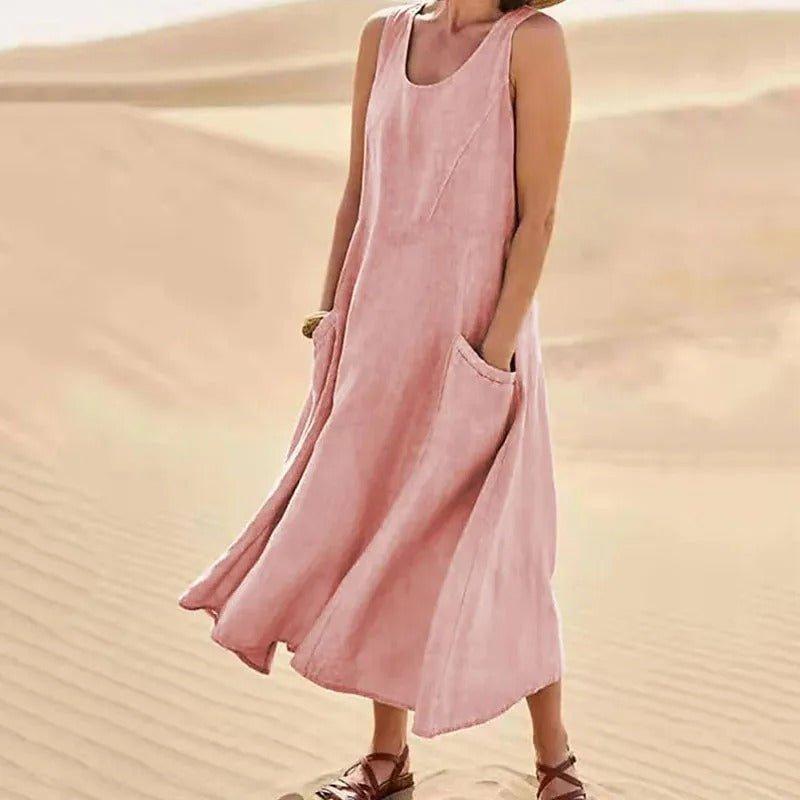 Amelia | Linen Maxi Dress Sleeveless Summer Pockets Boho
