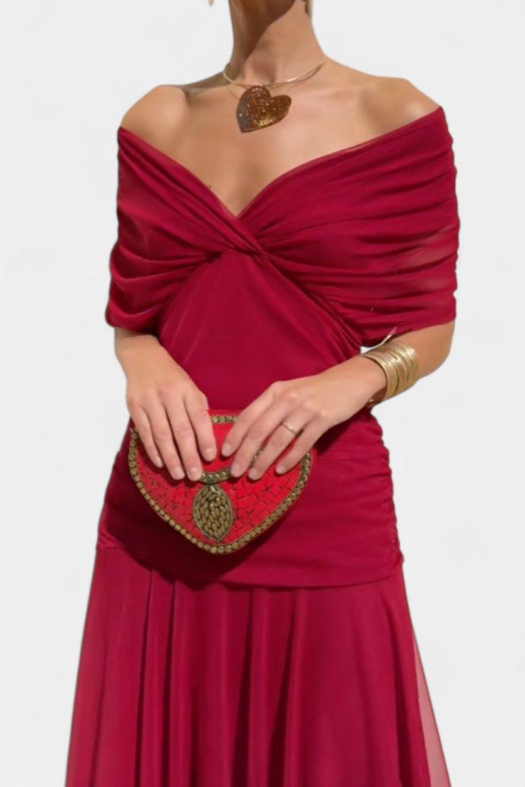 Amelia | Midi Dress Off-Shoulder Chiffon Ruched Twist-Front