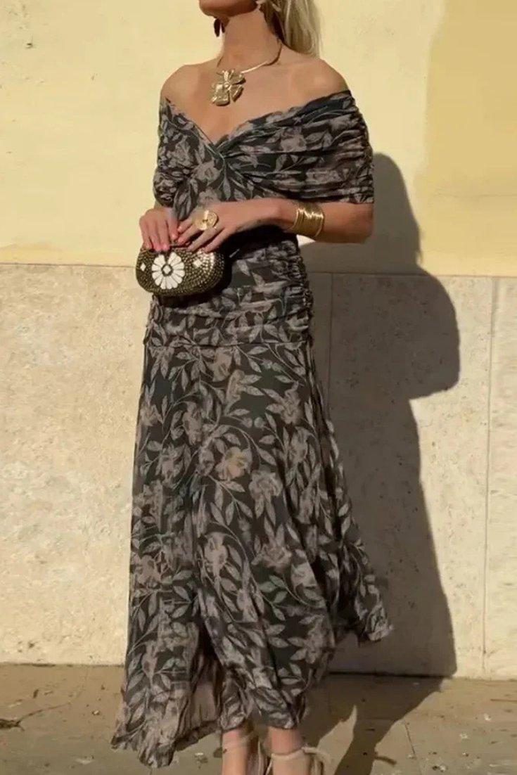 Amelia | Midi Dress Off-Shoulder Chiffon Ruched Twist-Front