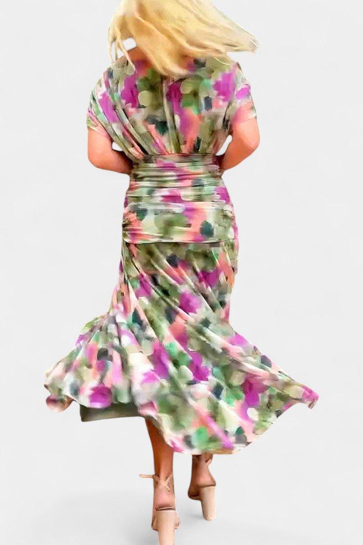 Amelia | Midi Dress Off-Shoulder Chiffon Ruched Twist-Front