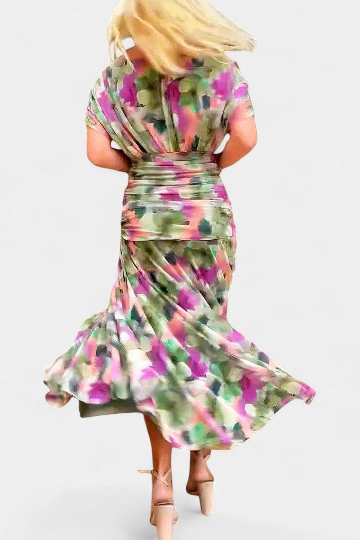 Amelia | Midi Dress Off-Shoulder Chiffon Ruched Twist-Front