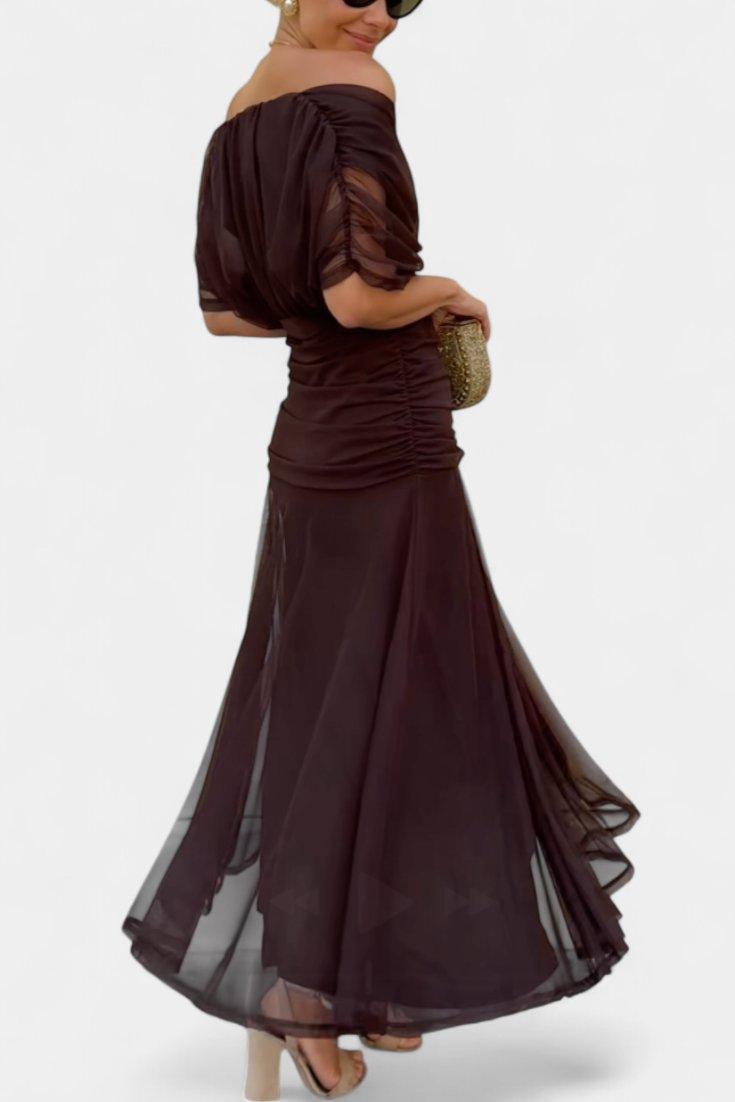Amelia | Midi Dress Off-Shoulder Chiffon Ruched Twist-Front