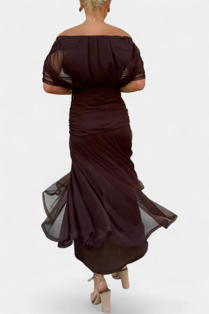 Amelia | Midi Dress Off-Shoulder Chiffon Ruched Twist-Front