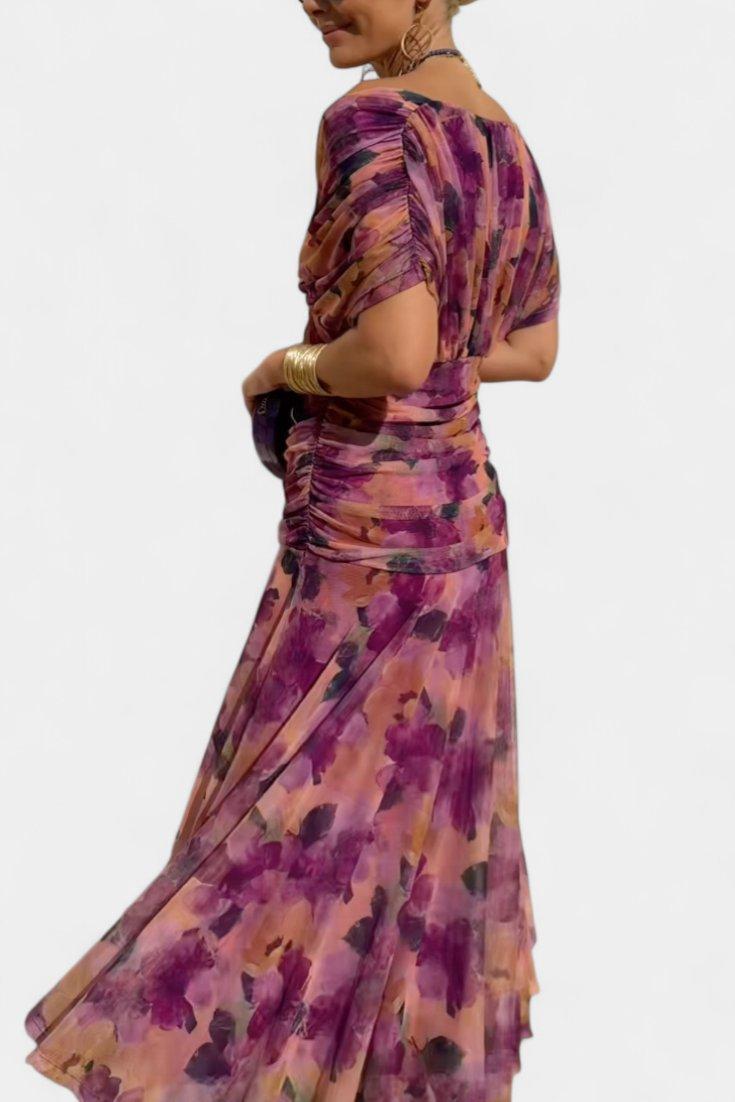 Amelia | Midi Dress Off-Shoulder Chiffon Ruched Twist-Front