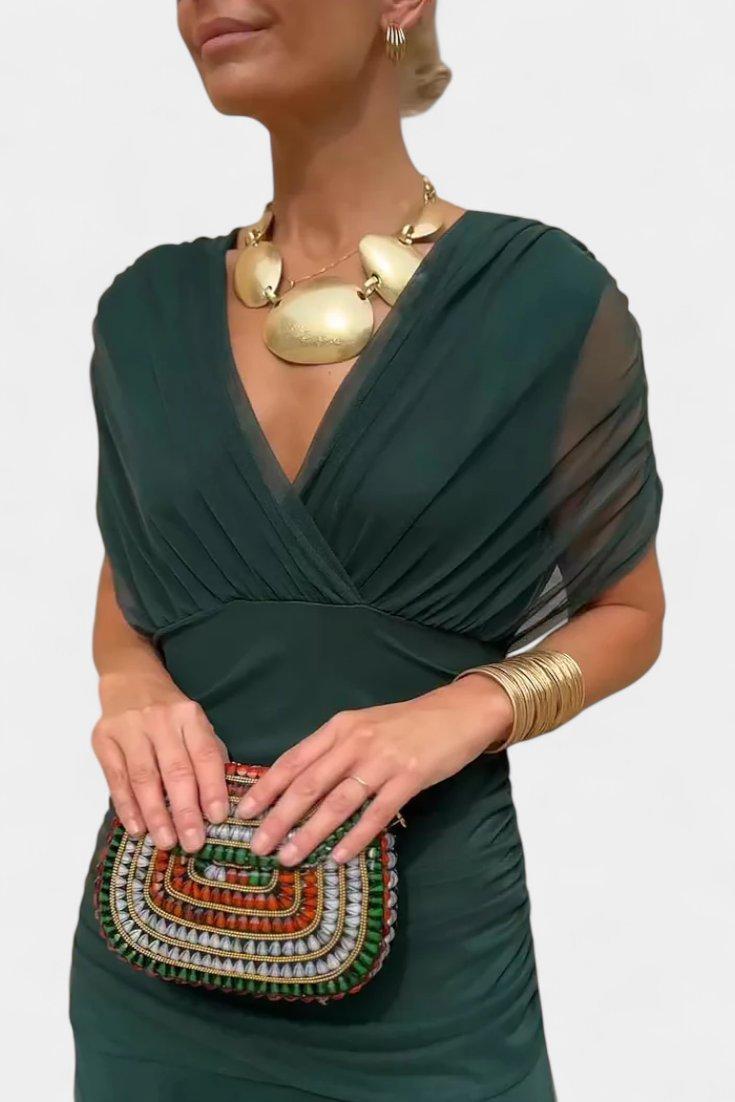 Amelia | Midi Dress Off-Shoulder Chiffon Ruched Twist-Front