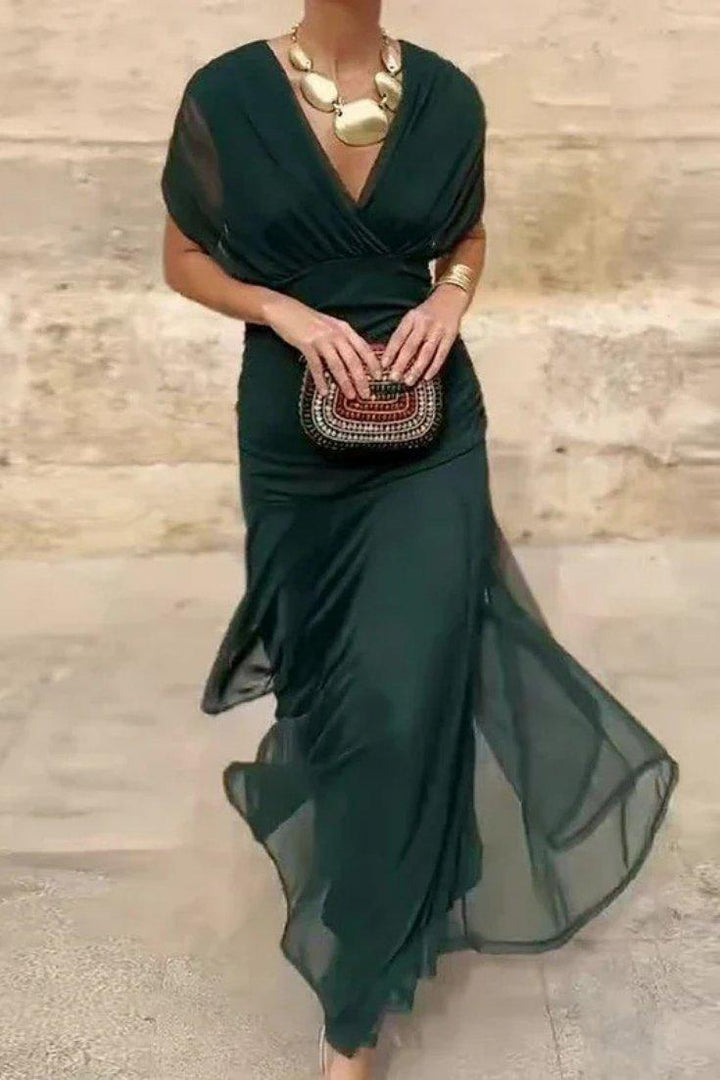 Amelia | Midi Dress Off-Shoulder Chiffon Ruched Twist-Front