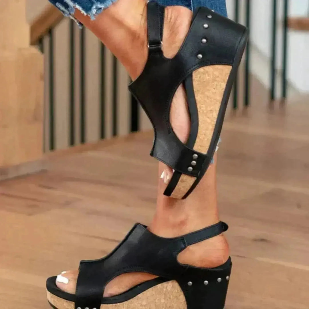 Amelia | Women's Studded Cutout Wedge Comfort Sandals