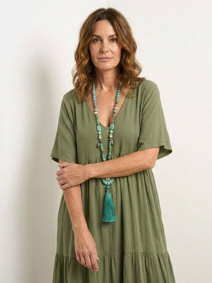 Anna | Women Boho V Neck Tiered Maxi Dress