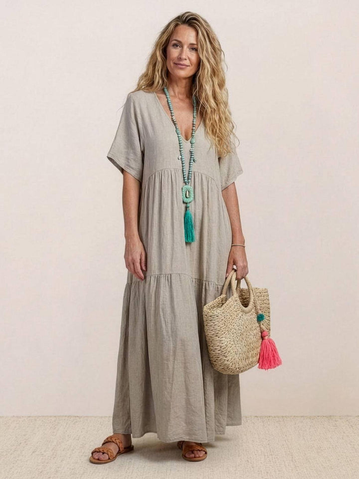 Anna | Women Boho V Neck Tiered Maxi Dress