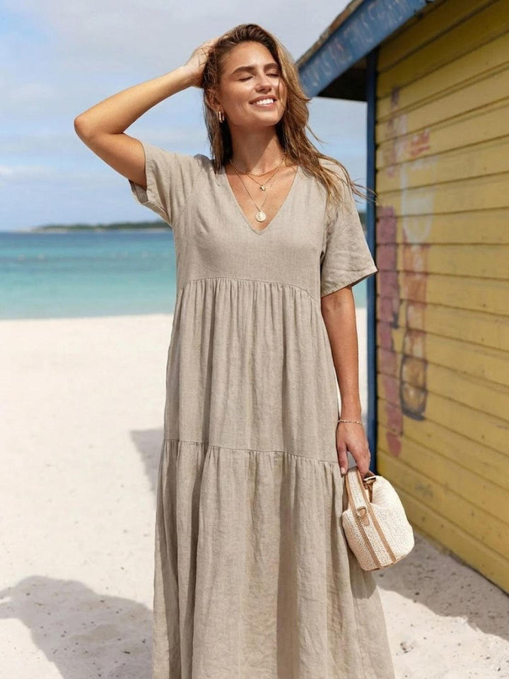 Anna | Women Boho V Neck Tiered Maxi Dress
