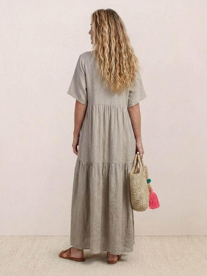 Anna | Women Boho V Neck Tiered Maxi Dress