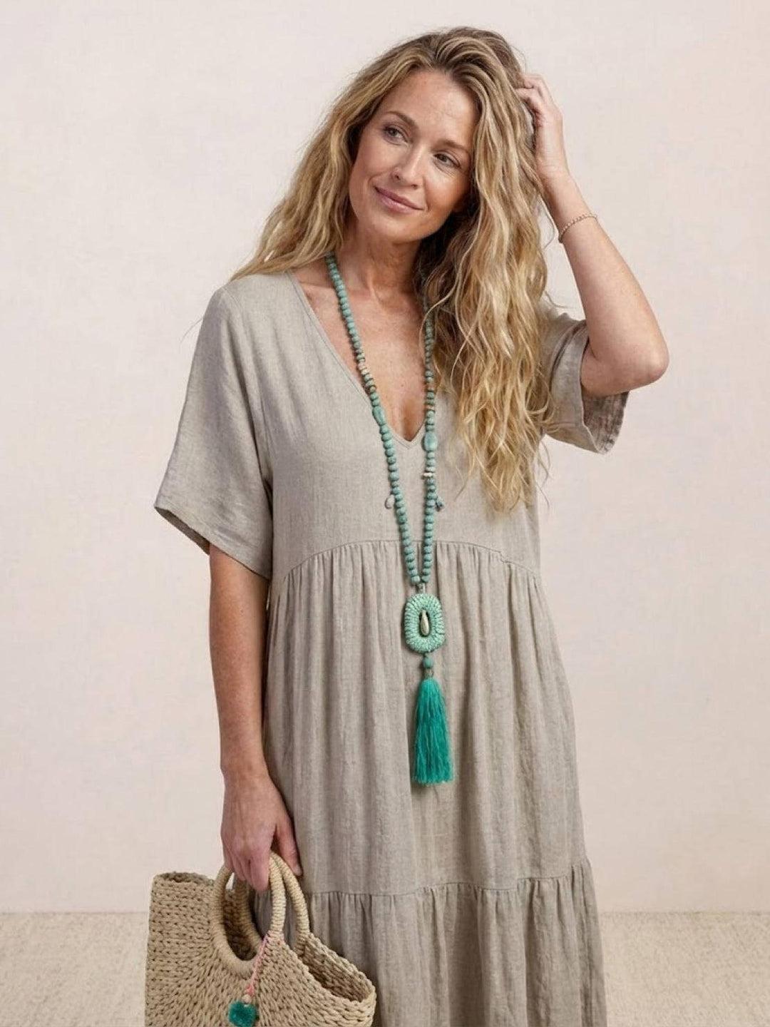 Anna | Women Boho V Neck Tiered Maxi Dress