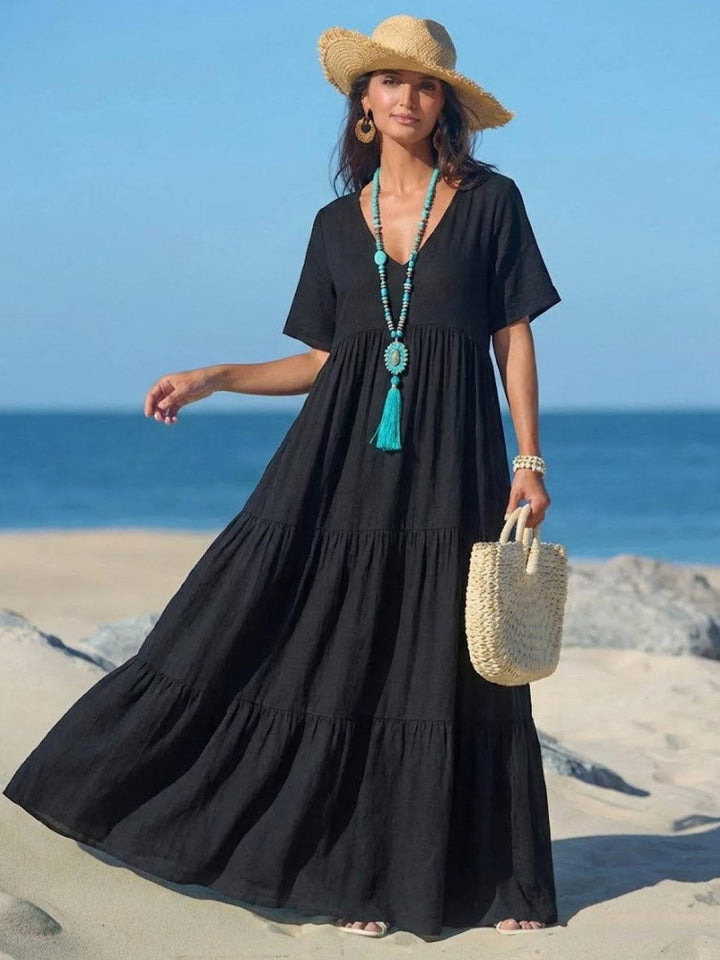 Anna | Women Boho V Neck Tiered Maxi Dress