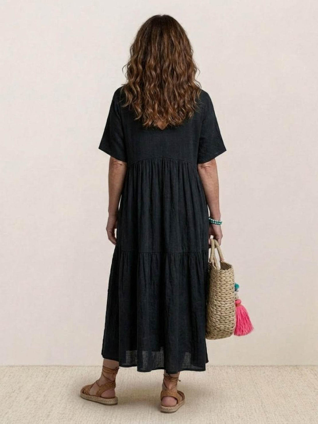 Anna | Women Boho V Neck Tiered Maxi Dress