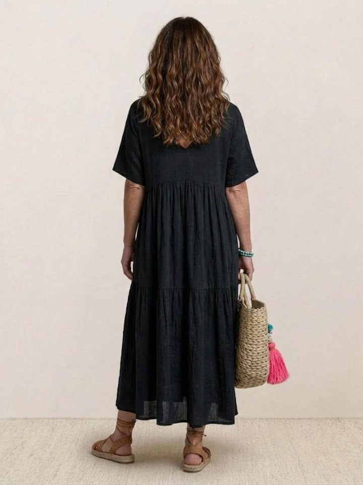Anna | Women Boho V Neck Tiered Maxi Dress