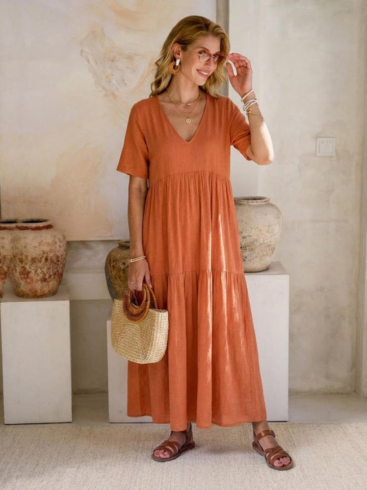 Anna | Women Boho V Neck Tiered Maxi Dress