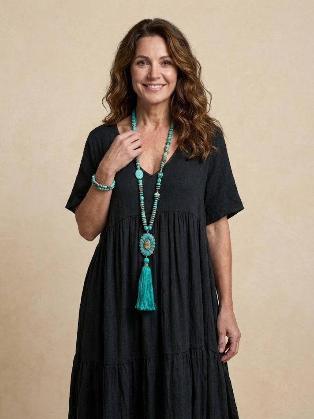 Anna | Women Boho V Neck Tiered Maxi Dress