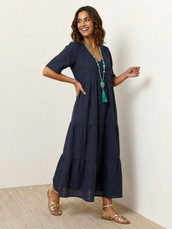 Anna | Women Boho V Neck Tiered Maxi Dress
