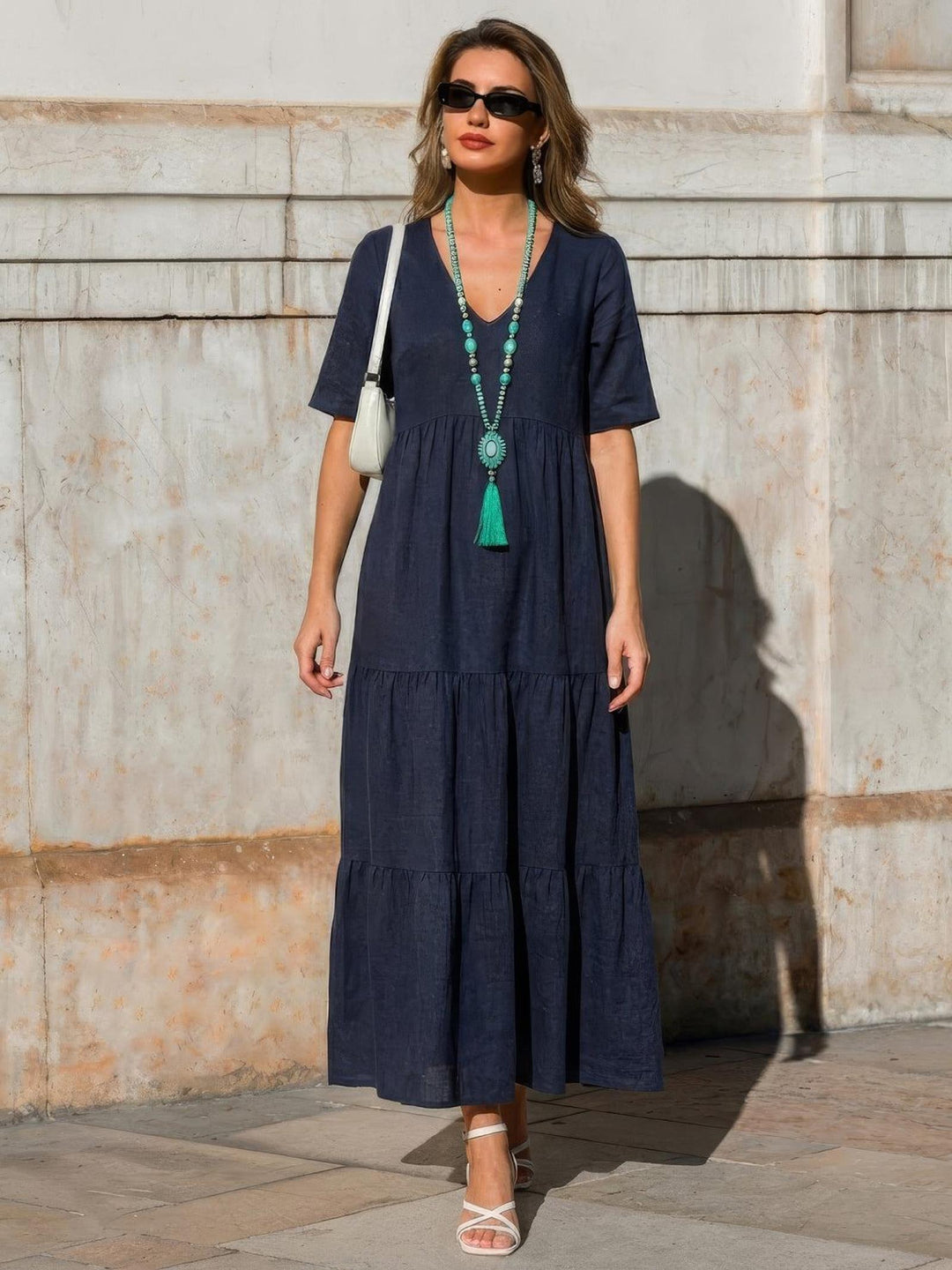 Anna | Women Boho V Neck Tiered Maxi Dress