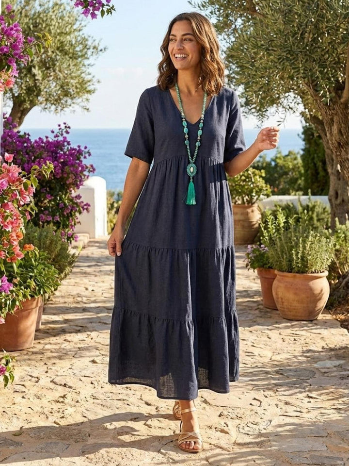 Anna | Women Boho V Neck Tiered Maxi Dress
