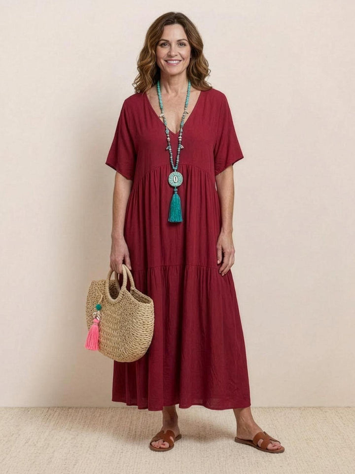 Anna | Women Boho V Neck Tiered Maxi Dress