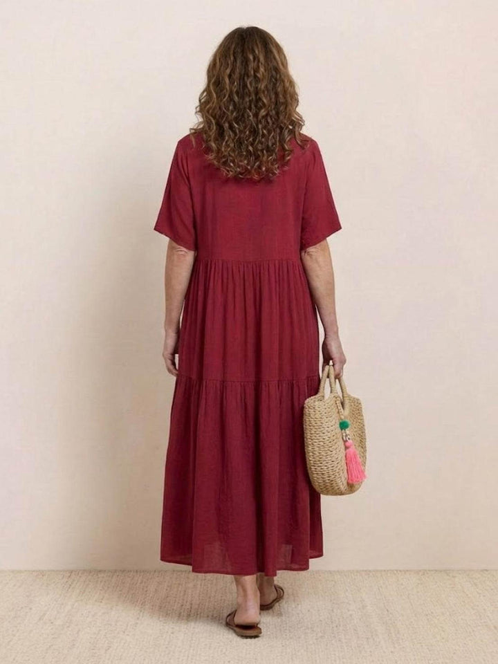 Anna | Women Boho V Neck Tiered Maxi Dress