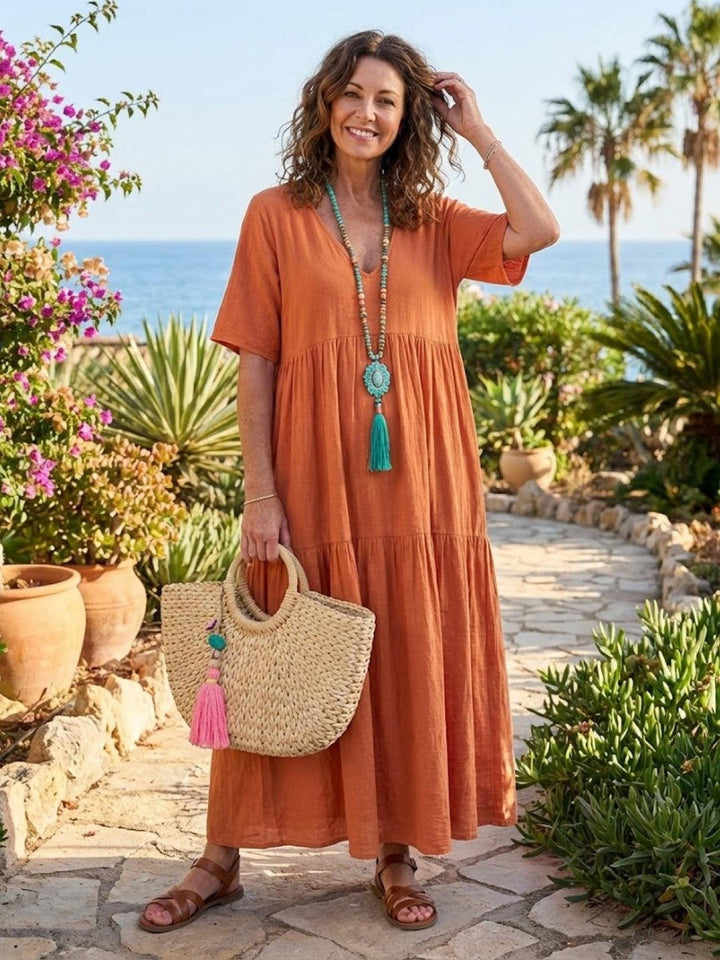 Anna | Women Boho V Neck Tiered Maxi Dress