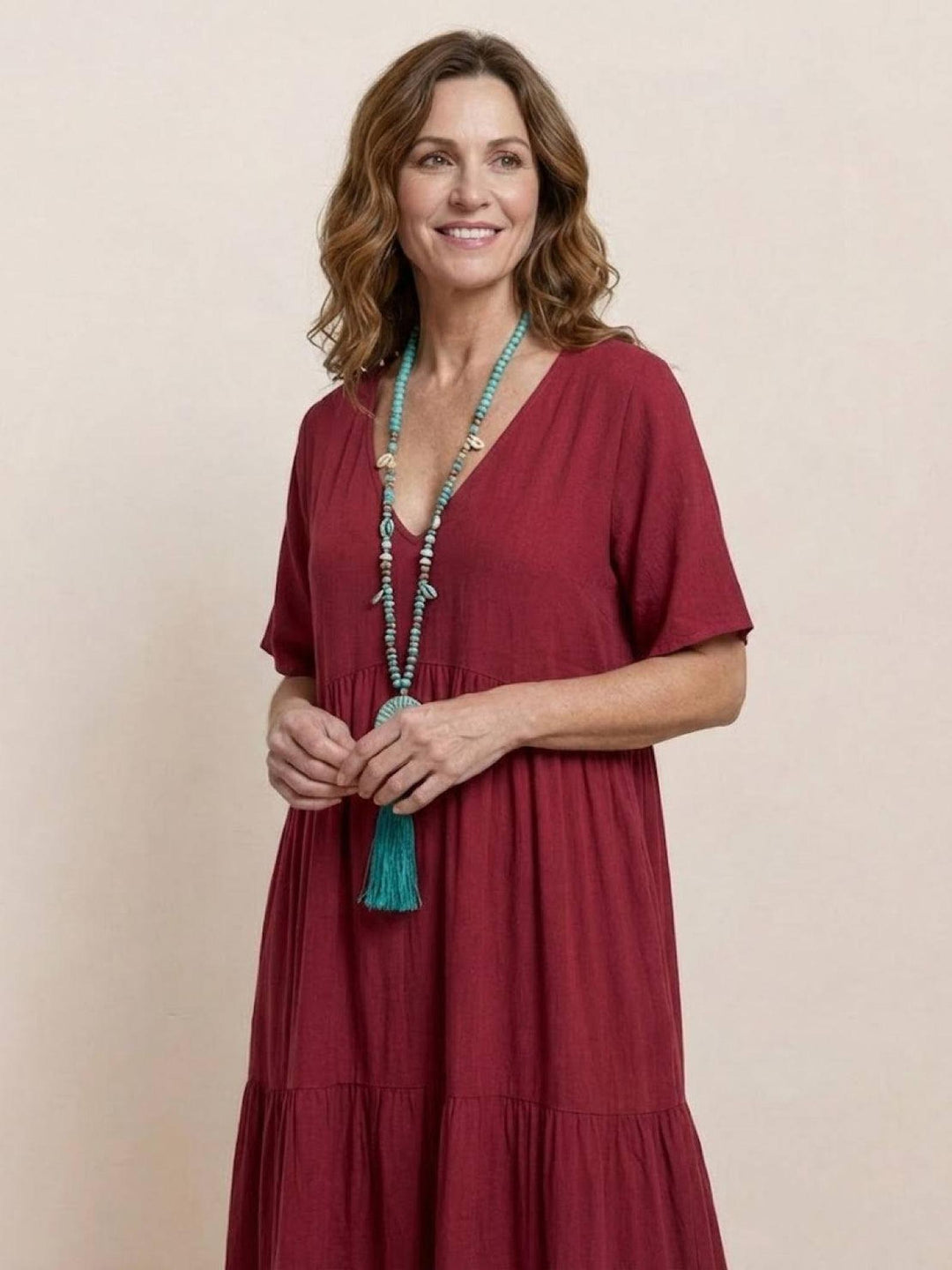 Anna | Women Boho V Neck Tiered Maxi Dress