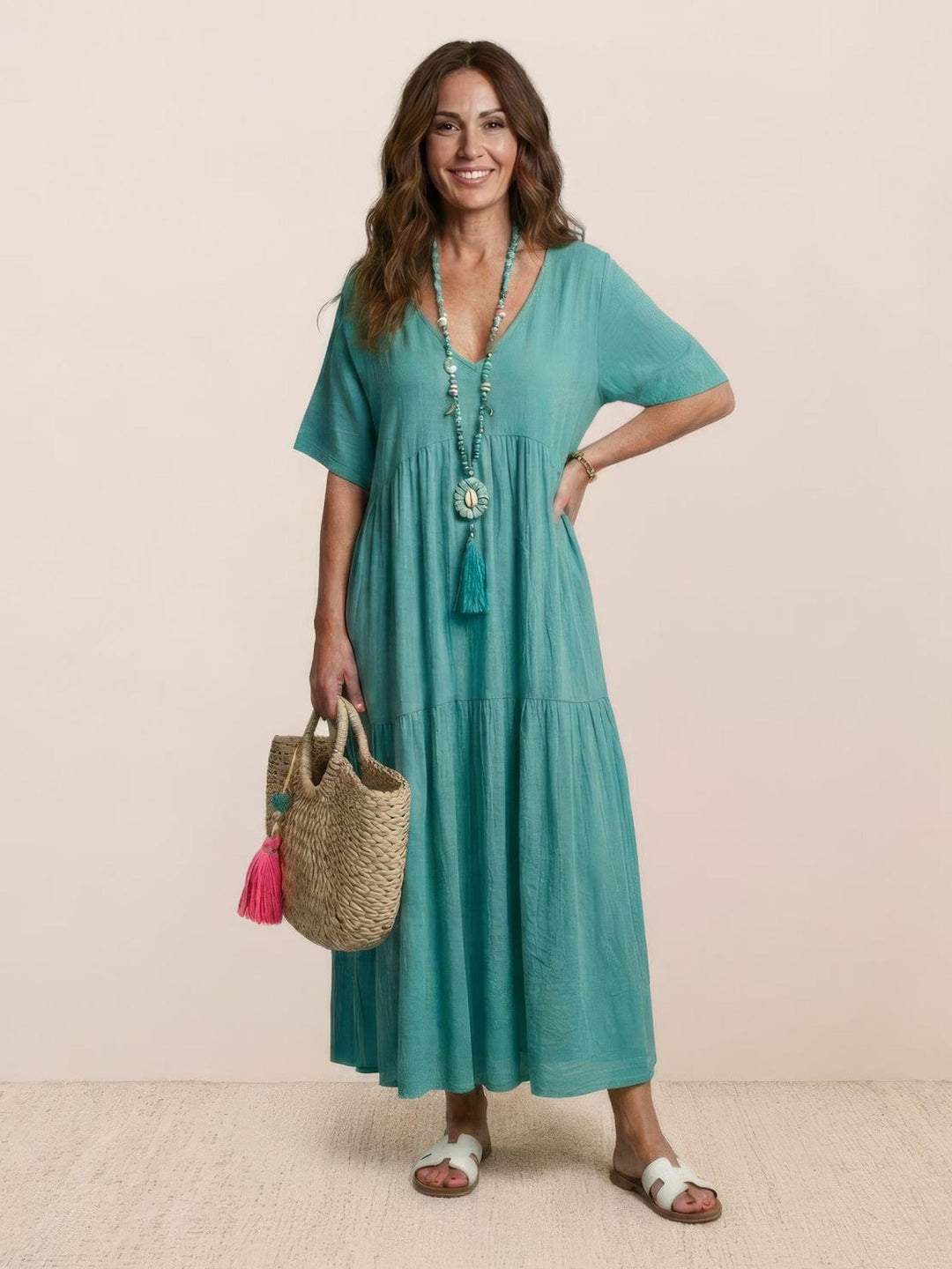 Anna | Women Boho V Neck Tiered Maxi Dress
