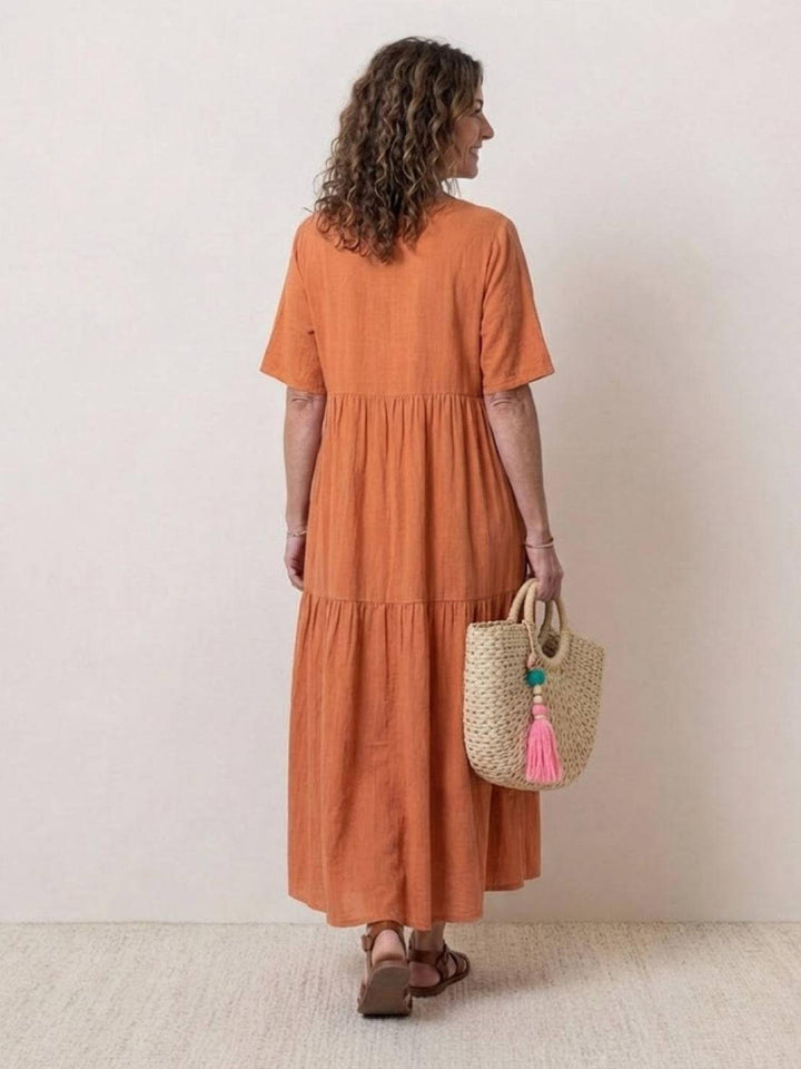 Anna | Women Boho V Neck Tiered Maxi Dress