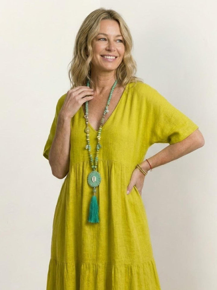 Anna | Women Boho V Neck Tiered Maxi Dress