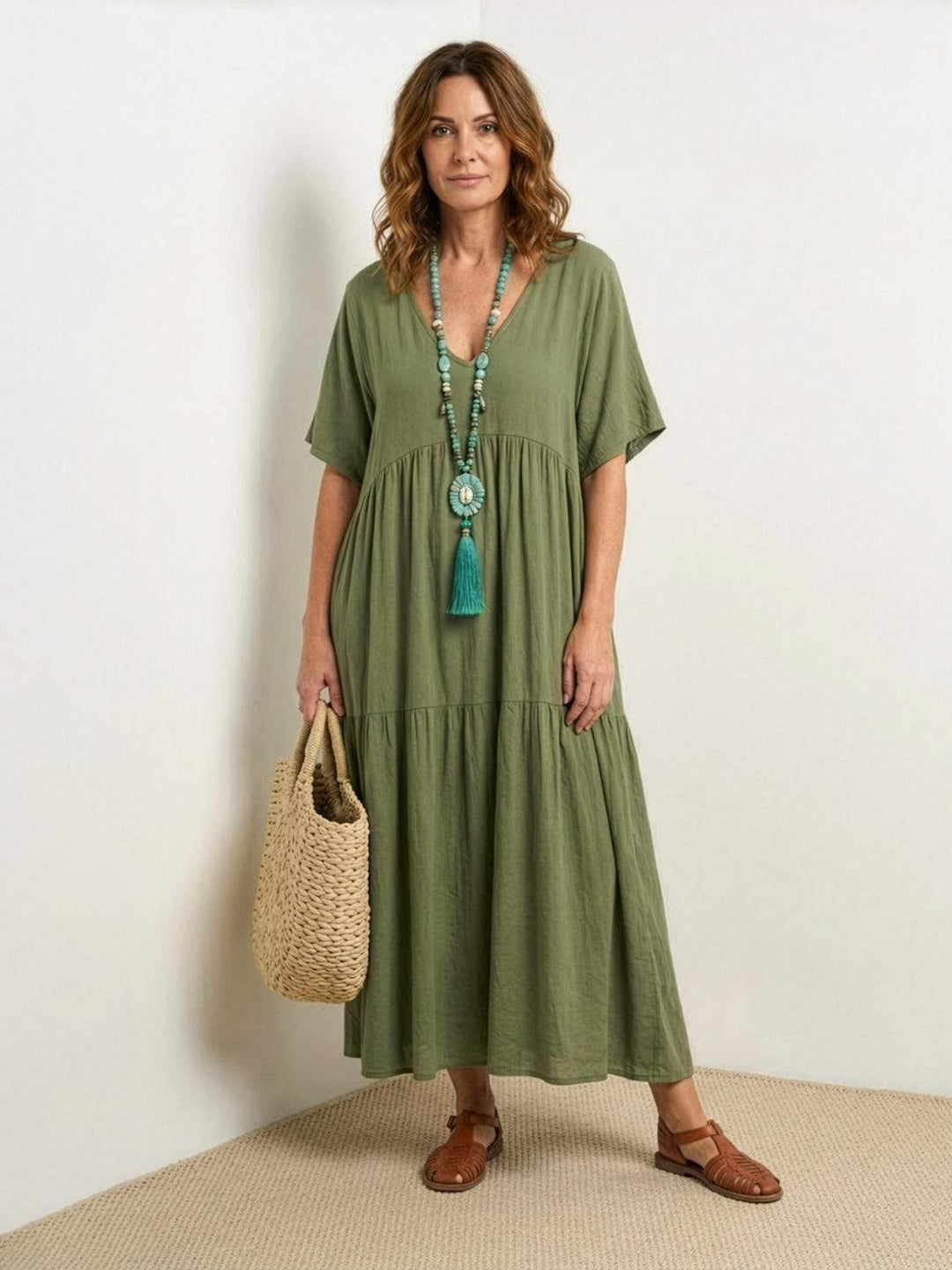 Anna | Women Boho V Neck Tiered Maxi Dress