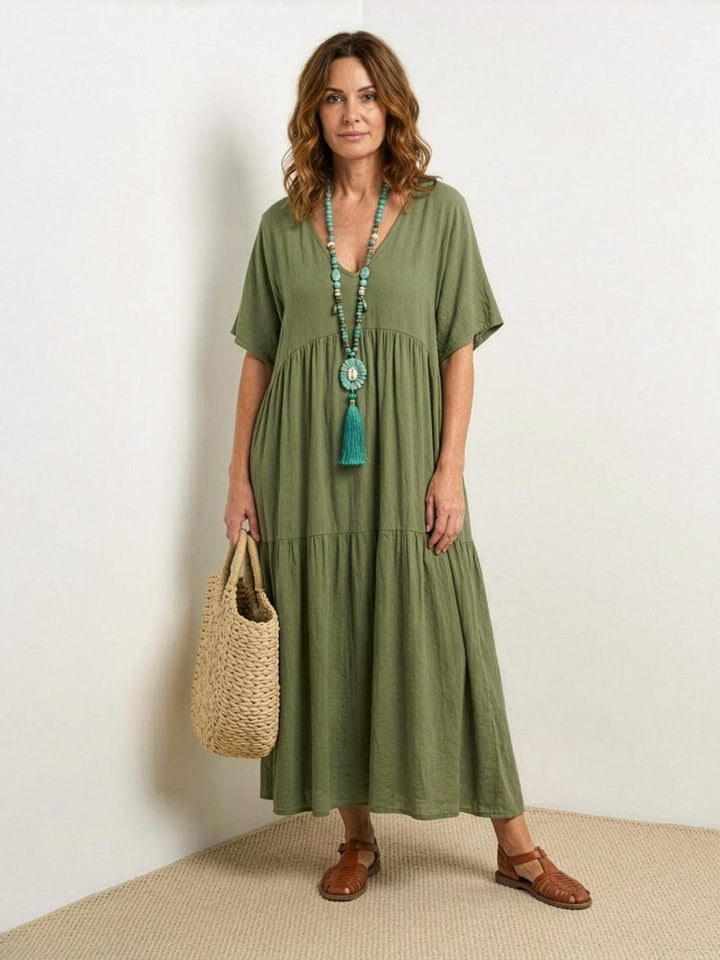 Anna | Women Boho V Neck Tiered Maxi Dress