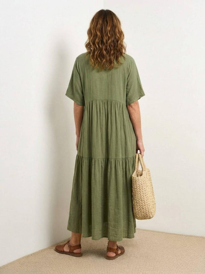 Anna | Women Boho V Neck Tiered Maxi Dress