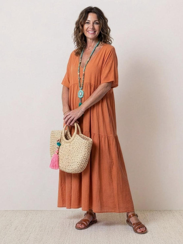 Anna | Women Boho V Neck Tiered Maxi Dress