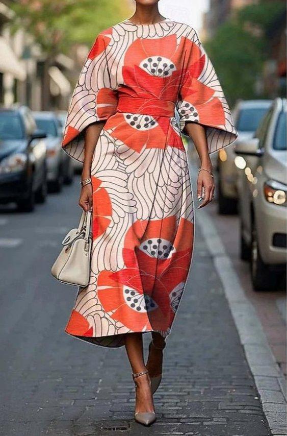 Aria | Midi Dress Kimono Sleeve Belted Floral Embroidered